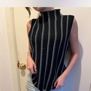 Black and White Striped Sleeveless Top